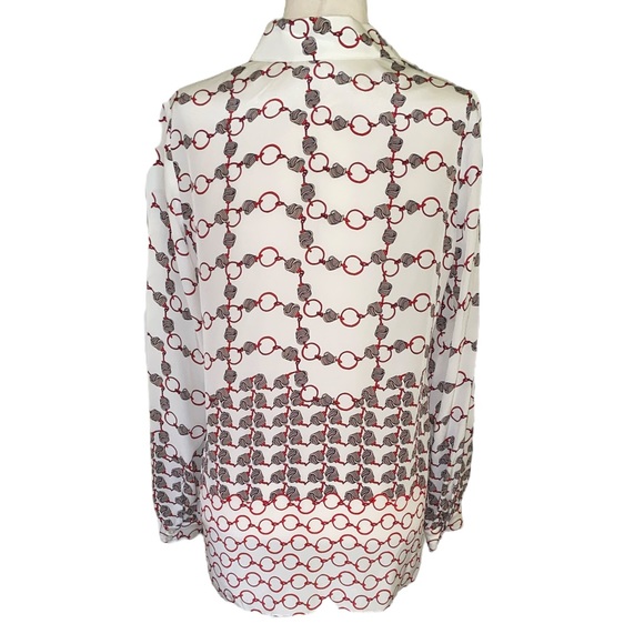 Carlisle Collection Silk Ivory & Red Chain Knot Print Blouse - 2 - Picture 5 of 11